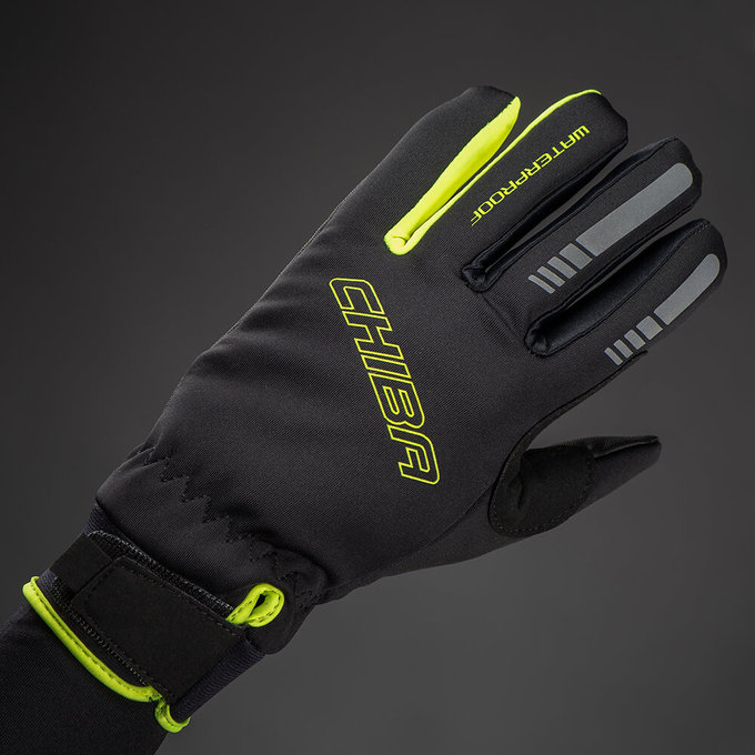 Mănuși de iarnă ciclism pentru copii Kids Waterproof negru/galben neon