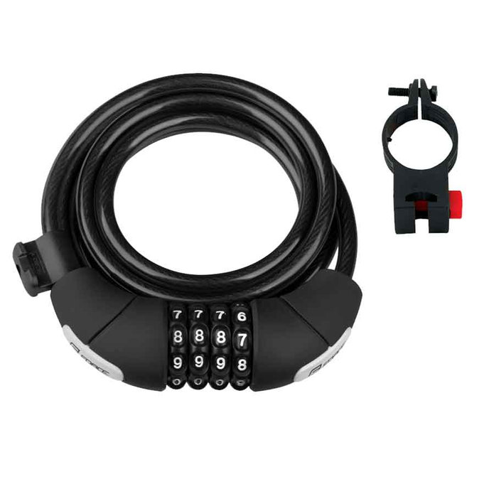 Lacăt cu cod spirală FORCE LUX 180cm / 8mm + suport, negru